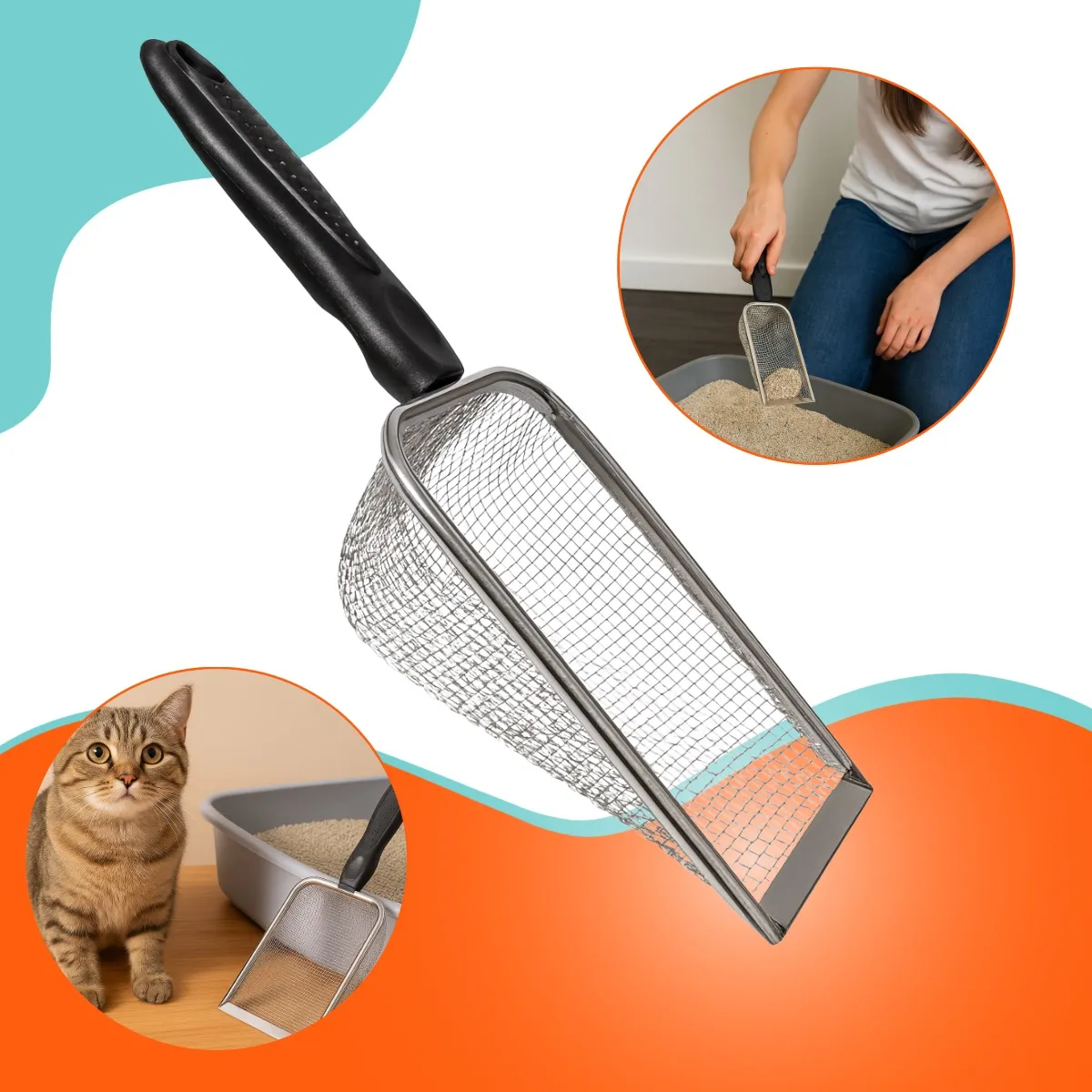 Pá Coletora Areia de Gato Aço Inox Resistente