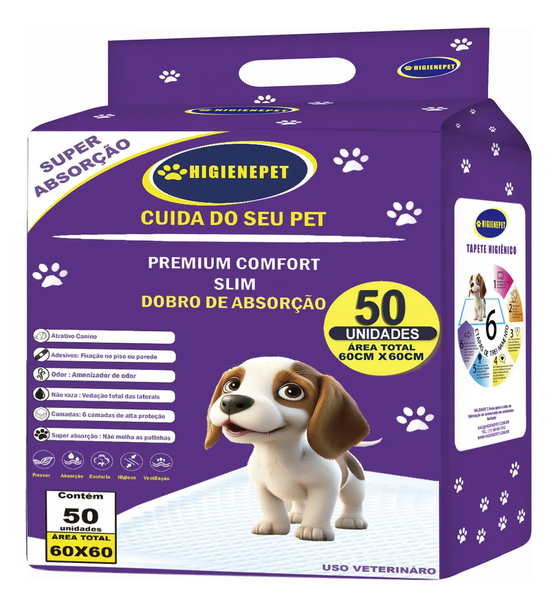 Tapete Higiênico Higienepet 60x60cm 50 Unidades Premium Ultra Absorção