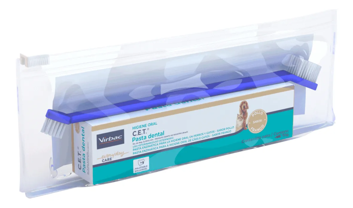 Kit Saúde Oral Virbac - C.e.t Pasta com Necessaire e Escova Sabor Frango